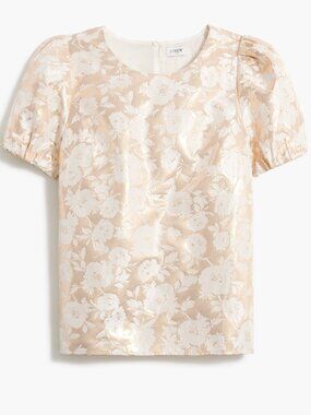 NWT J. Crew Size Small Gold Cream Metallic Jacquard Puff Sleeve Blouse Top NEW